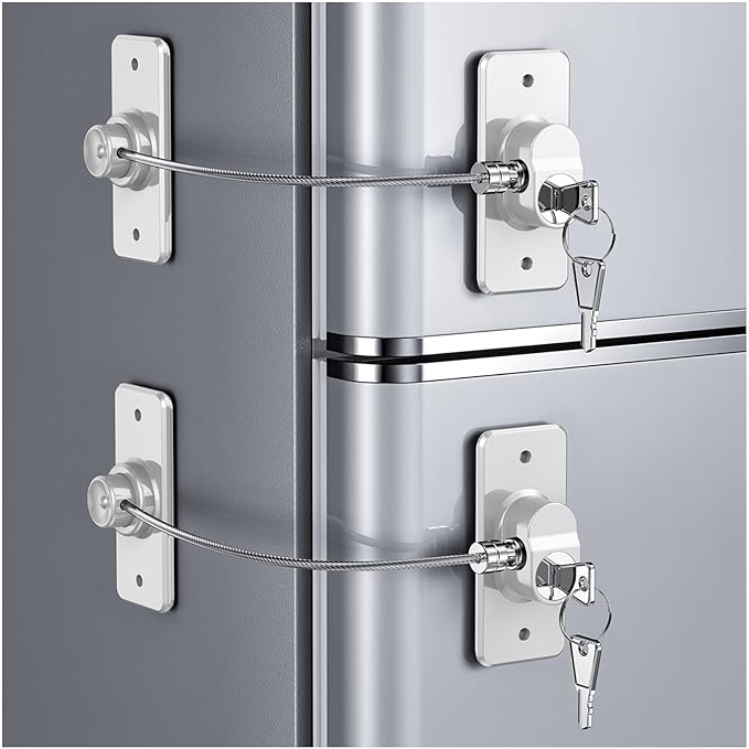 2 Pack Refrigerator Door Lock with Adhesive, No Tools Required, Child Proof Fridge Door Lock for Kids and Pets, Self Adhesive Latch for Freezer, Cabinets, Drawers, Air Oven, Windows (Patent)-BubblyBeeBaby