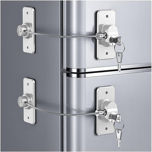 2 Pack Refrigerator Door Lock with Adhesive, No Tools Required, Child Proof Fridge Door Lock for Kids and Pets, Self Adhesive Latch for Freezer, Cabinets, Drawers, Air Oven, Windows (Patent)-BubblyBeeBaby