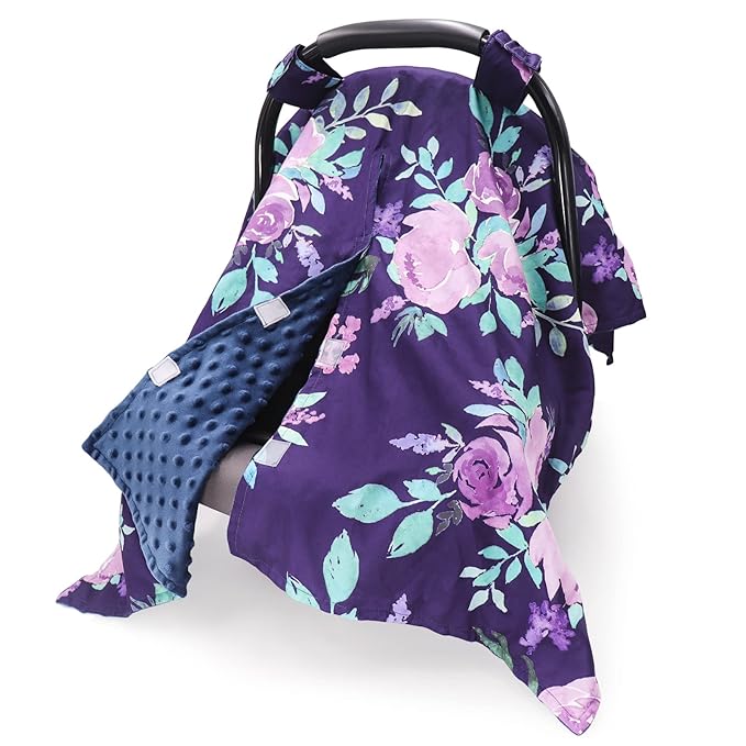 TANOFAR Car Seat Cover Baby, Carseat Covers Baby Boy Girl, Peekaboo Opening Infant Car Seat Cover for Winter, Warm & Cozy, Purple Floral-BubblyBeeBaby