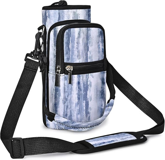 25/32/40/64oz Water Bottle Bag Holder Carrier-Insulated Crossbody Sling Case Sleeve with Strap & Pockets for Men Women Gym Cycling Travel Walking Hiking Camping-BubblyBeeBaby