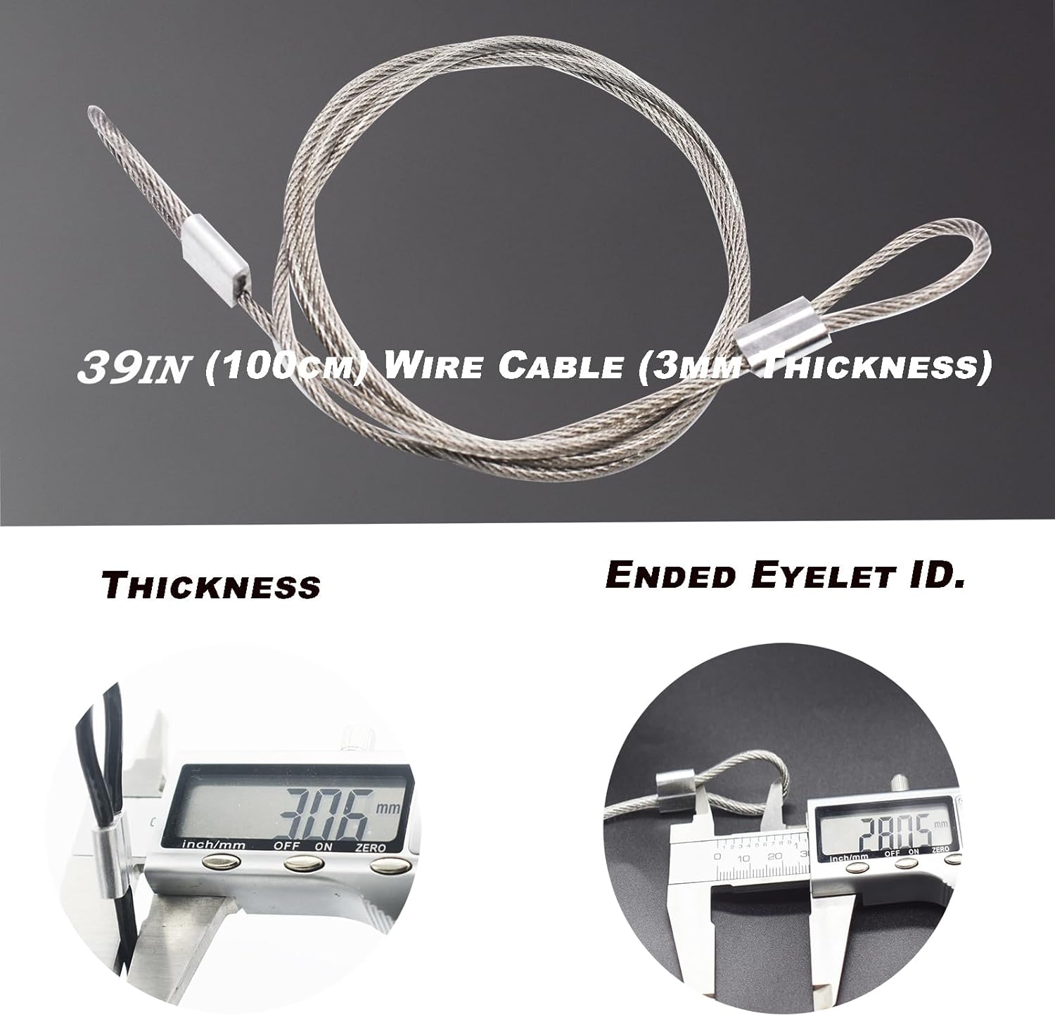 6 pcs 39 inch(100cm) 3mm Thickness Stainless Steel Wire Cable with Loops Vinyl Cover Coated Short Rope Lanyard Lock Safety Tether Chains,Clear