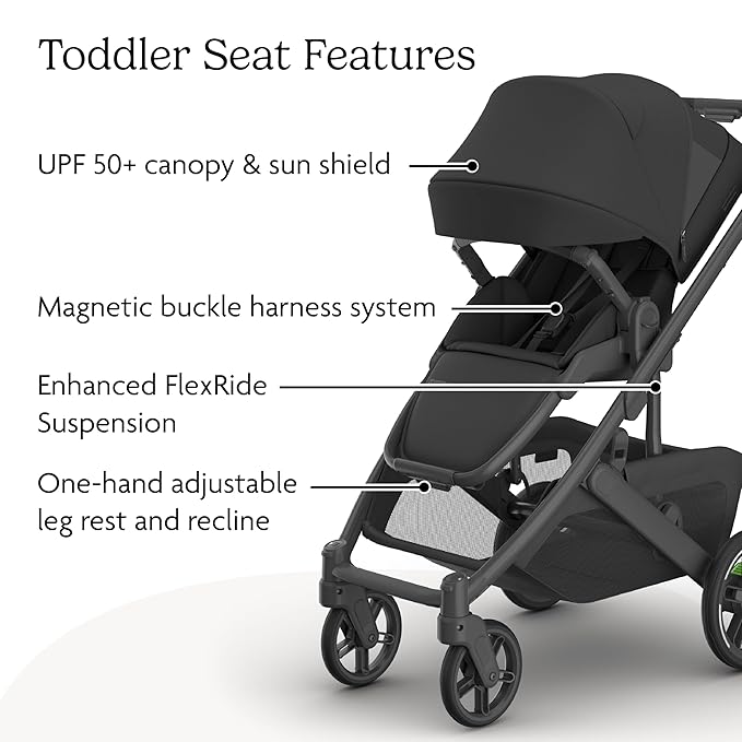 UPPAbaby Cruz V3 Stroller - from Birth + Car Seat Compatible - Full-Size, Reversible Seat - Infant Insert, Bug and Rain Shields Included - Jake (Charcoal/Carbon Frame/Black Leather)-BubblyBeeBaby