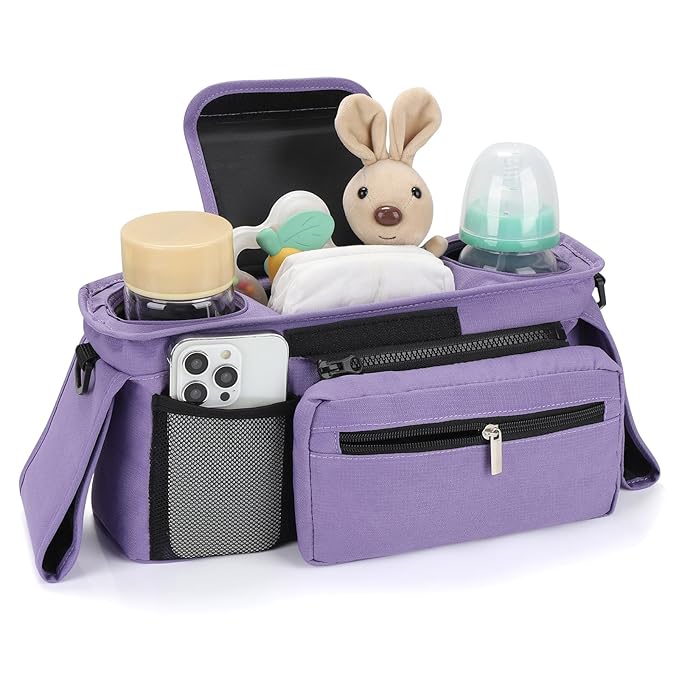 Accmor Universal Stroller Organizer with Insulated Cup Holder Detachable Phone Bag and Shoulder Strap,Stroller Bag Caddy Organizer Fits for Uppababy, Baby Jogger, Britax Strollers-BubblyBeeBaby