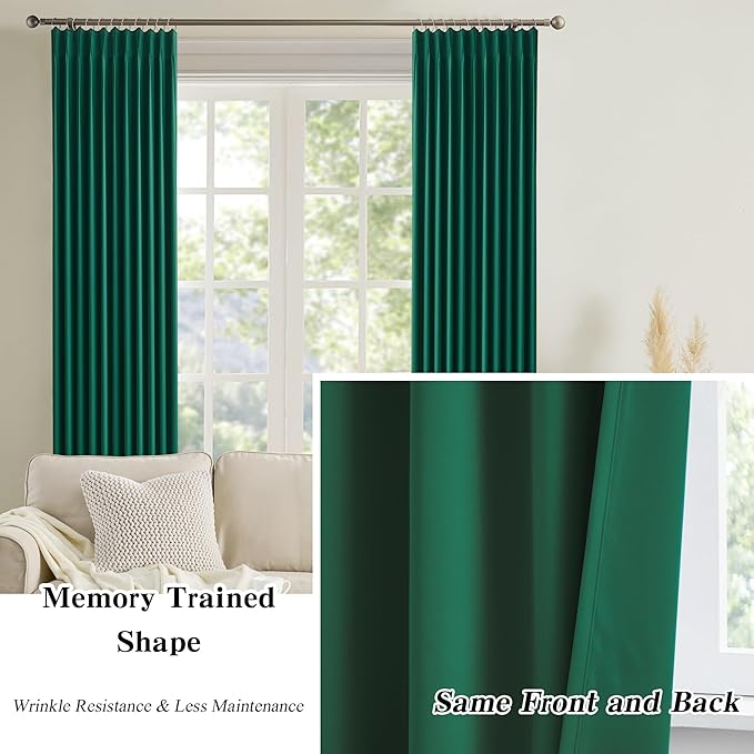 KEQIAOSUOCAI Hunter Green Blackout Curtains with Pinch Pleat, Dark Emarald Green Room Darkening Curtain 84 Inches Long, Thermal Insulated Window Treatment with Hooks 40x84-2PCs-BubblyBeeBaby