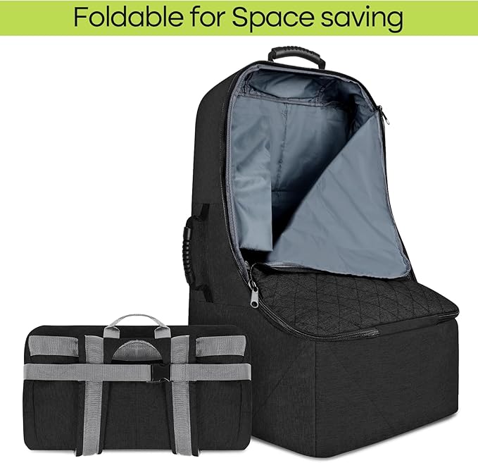 Padded Car Seat Travel Bag for Airplane, Heavy Duty Backpack for Air Travel, Water-Resistant Carrier with Shoulder Strap, Fits Most Car Seats (Black)-BubblyBeeBaby