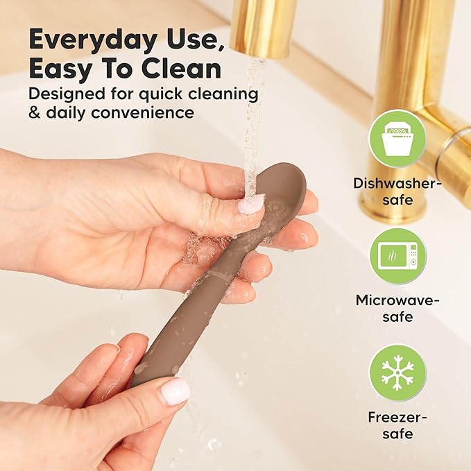 KeaBabies Silicone Baby Spoons, Self Feeding 6-12 months - 3-Pack Baby Weaning Eating Utensils, Toddler First Food Training Spoon, Infant, Kids Feeding Supplies Essential Set, Dishwasher-safe (Rocky)-BubblyBeeBaby