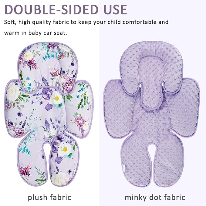 2 in 1 Infant Car Seat Insert, Car Seat Head Support Baby Girls Boys, Soft Newborn Carseat Insert Cushion, Perfect for Carseats, Strollers, Swings (Purple Flower)-BubblyBeeBaby