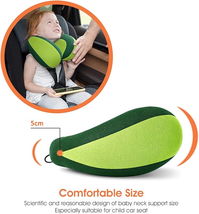 INFANZIA Kids Chin Supporting Travel Neck Pillow, Helps Support Head and Neck, Comfortably Designed for Head, Neck, and Chin Support - Gifts for Toddler/Child/Kids, Green-BubblyBeeBaby