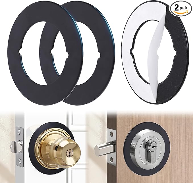 2 Pcs Upgraded Door Knob Plates with Double-Sided Tape –Thick Stainless Steel Scar Plates for Deadbolts & Knobs, Durable Lock Hole Covers for Fixing Loose Knobs and Damaged Areas(Matte Black)-BubblyBeeBaby