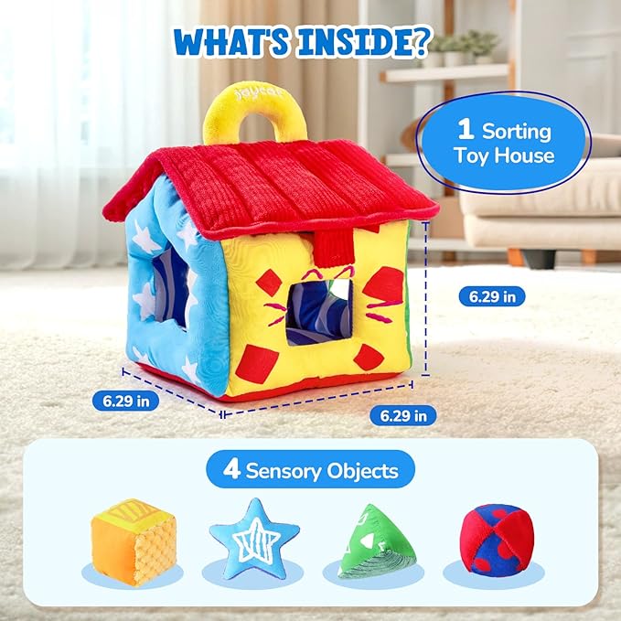 JoyCat Infant Toys 6-12 Months, Soft Sensory Toy with 4 Fabric Shapes, Baby Learning Shape Sorter for 3 4 5 6 7 8 9 10 11 12-18 Months, Baby Shower Birthday Gift Boy Girl-BubblyBeeBaby