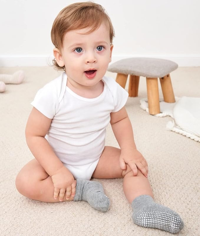 Zaples Baby Non Slip Grip Ankle Socks with Non Skid Soles for Infants Toddlers Kids Boys Girls-BubblyBeeBaby