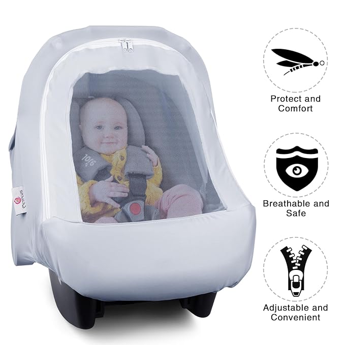 Metplus 2-in-1 Baby Car Seat Canopy, Multi Use Privacy Sun Shade, Protect Baby's Safety with Style, Infant Carrier Covers for Boys & Girls-BubblyBeeBaby