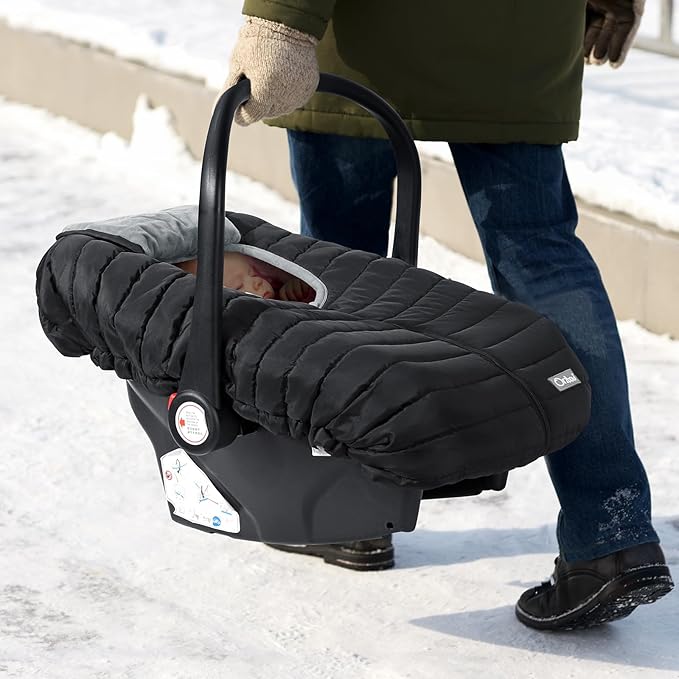 Orzbow Winter Carseat Cover for Baby, Baby Car Seat Cover for Boys & Girls, Warm Infant Car Seat Covers for Cold Weather, Rain & Snow Repellent, Waterproof, Universal Fit, Newborn Essentials, Black-BubblyBeeBaby