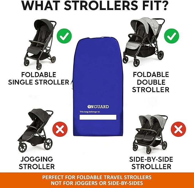 ONGUARD Waterproof Single and Double Stroller Bag for Airplane - Travel Stroller Cover for Air Travel and Storage - Gate Check Bag Backpack- Baby Airplane Essentials - Blue-BubblyBeeBaby