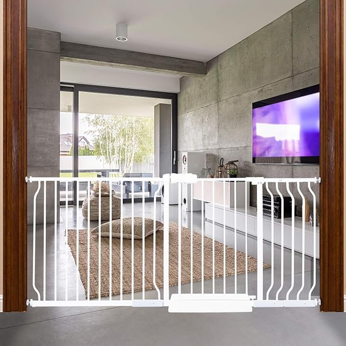 HOOEN Extra Wide Baby Gates 67-71.5 Inch Child Safety Gates for Stairs Doorways Hallway Indoor Pressure Mounted Walk Through Gate for Kids or Pets-BubblyBeeBaby