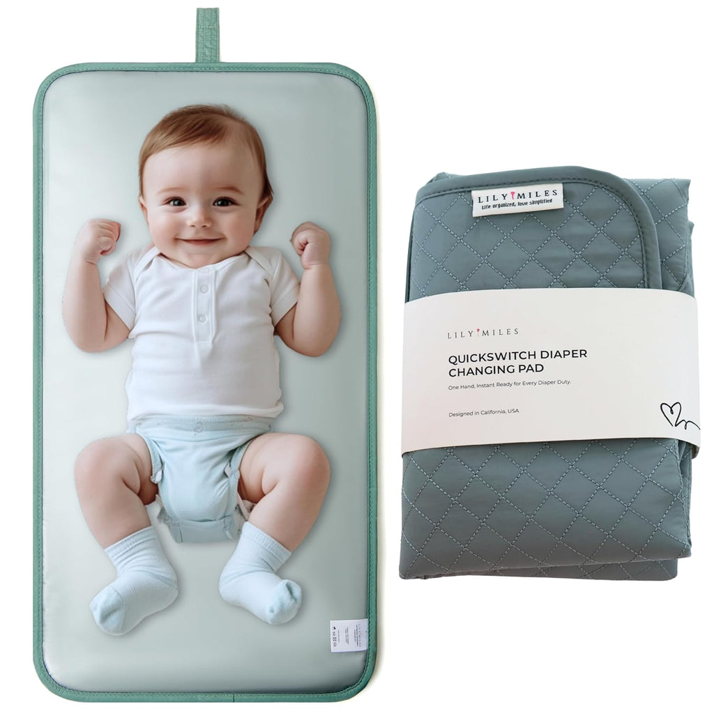 Lily Miles Baby Changing Pad Portable, Diaper Changing Mat with Magnetic Latches, Travel Pad for Diaper Bag, Baby Essentials, Wipeable & Waterproof Mat (Willow Green, Regular)
