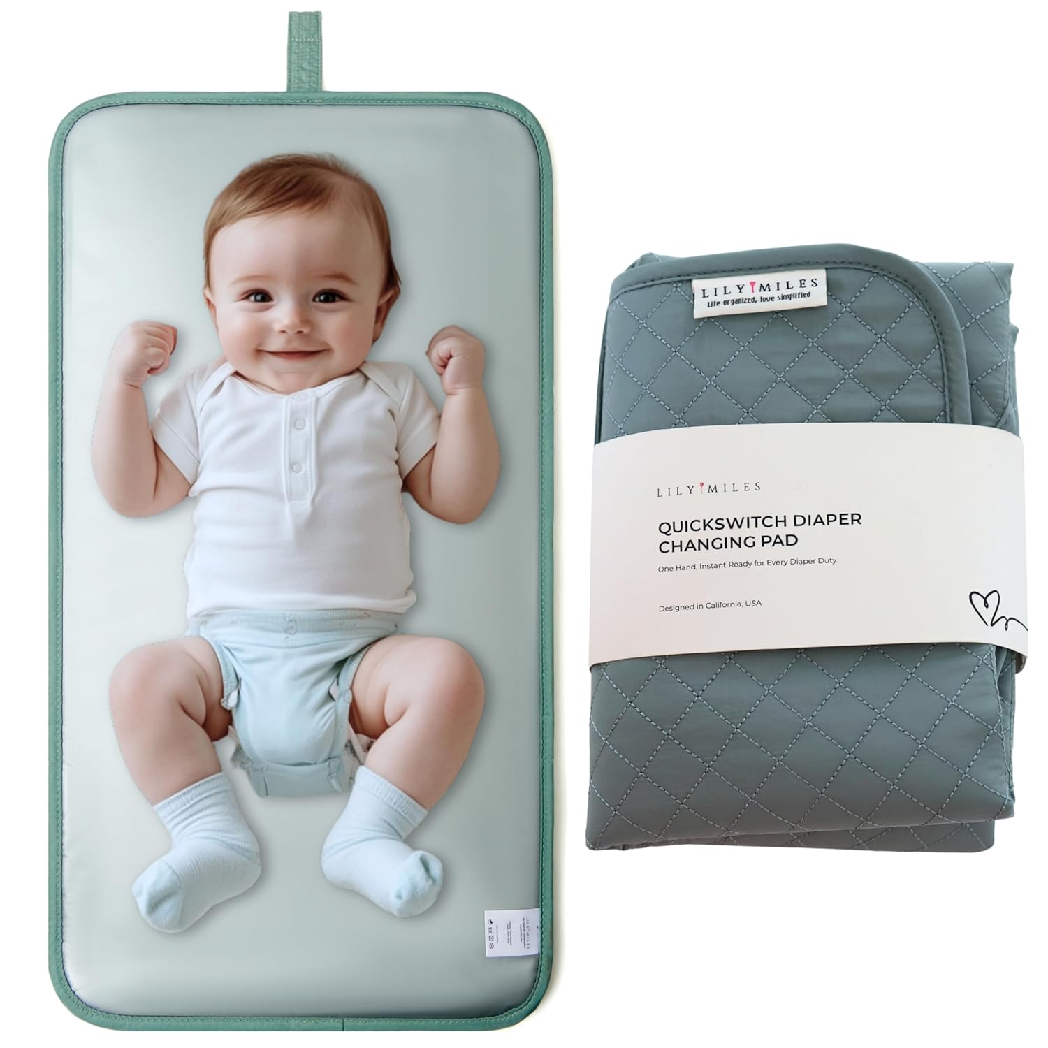 Lily Miles Baby Changing Pad Portable, Diaper Changing Mat with Magnetic Latches, Travel Pad for Diaper Bag, Baby Essentials, Wipeable & Waterproof Mat (Willow Green, Regular)
