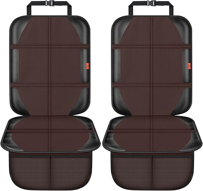 Car Seat Protector,2 Pack Automotive Seat Protectors Baby Carseat Pad Waterproof & Durable 600D Fabric for Child Baby Car Seat Mat Vehicle Pet Cover 2 Storage Pockets (Brown)-BubblyBeeBaby
