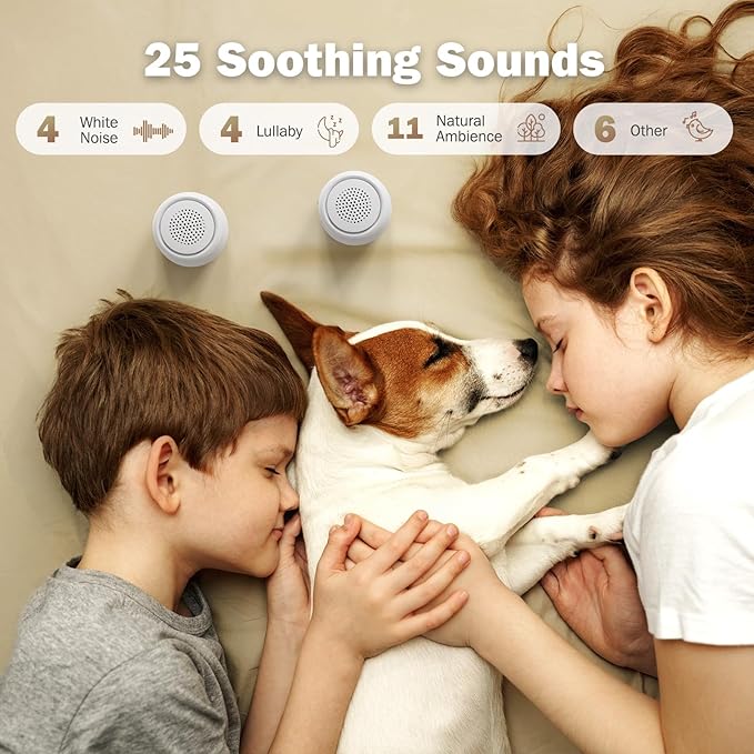 2-Pack Sync Stereo, Paussion Portable Mini Noise White Sleep Sound Machine for Adults Kids Baby 25 Soothing Songs, Auto Timer, Perfect for Travel, Home, Office Privacy-BubblyBeeBaby