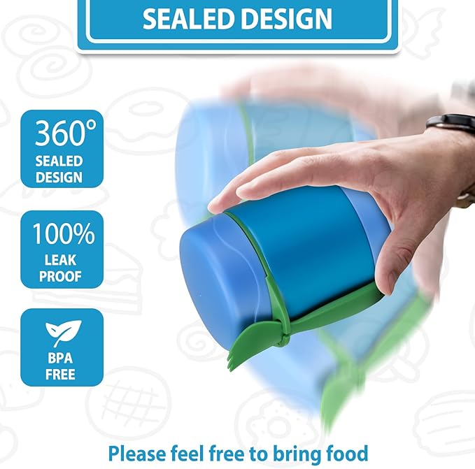 10oz Soup Thermo for Hot Food Kids,Lunch Thermo Kids Food Jar with Spoon Hot Insulated Food Containers,Leak Proof Stainless Steel Wide Mouth Lunch Food Jar for School(Blue)-BubblyBeeBaby