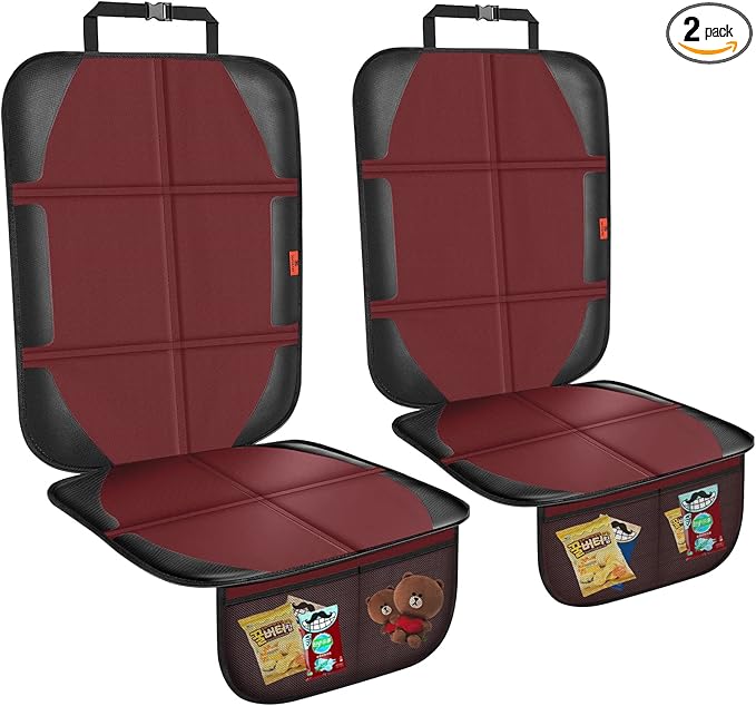 Car Seat Protector,2 Pack Automotive Seat Protectors Baby Carseat Pad Waterproof Durable 600D Fabric for Child Baby Car Seat Mat Vehicle Pet Cover 2 Storage Pockets (Wine Red)-BubblyBeeBaby