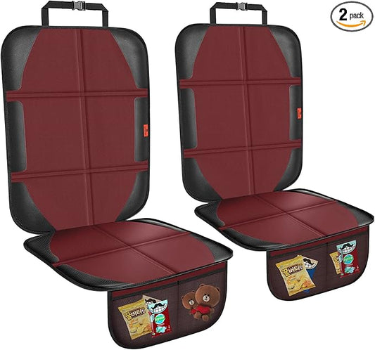 Car Seat Protector,2 Pack Automotive Seat Protectors Baby Carseat Pad Waterproof Durable 600D Fabric for Child Baby Car Seat Mat Vehicle Pet Cover 2 Storage Pockets (Wine Red)-BubblyBeeBaby