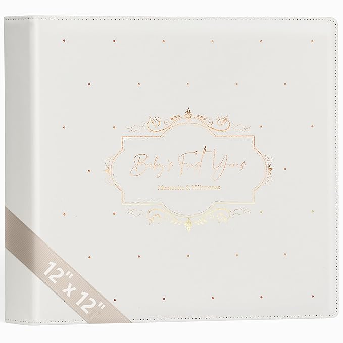 Keepsake Baby Memory Book Girl Boy – Timeless Leather-Bound Baby Milestone Book – Baby Book Keepsake Record First 5 Years – Gender Neutral Baby Scrapbook Album Baby Album Journal Registry Search Gift-BubblyBeeBaby