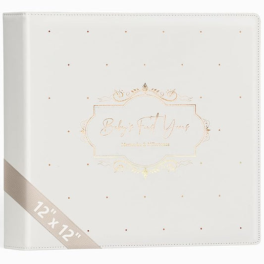 Keepsake Baby Memory Book Girl Boy – Timeless Leather-Bound Baby Milestone Book – Baby Book Keepsake Record First 5 Years – Gender Neutral Baby Scrapbook Album Baby Album Journal Registry Search Gift-BubblyBeeBaby