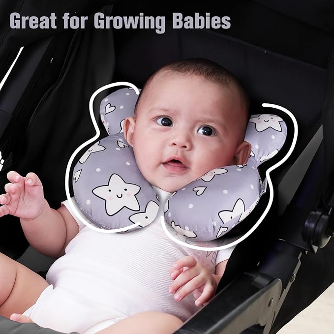 KAKIBLIN Baby Neck Pillow,Upgraded Baby Support Pillow, Head Pillow,Travel Pillow for Car Seat,Pushchair,Travel (Star)-BubblyBeeBaby