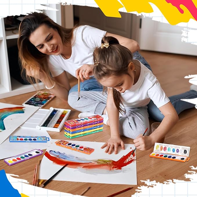 24 Pcs Apple Style Watercolor Painting Set for Kids 8 Washable Colors with Brush Watercolor Painting Set Gift Party Supplies Back to School Party Gift Exchange-BubblyBeeBaby