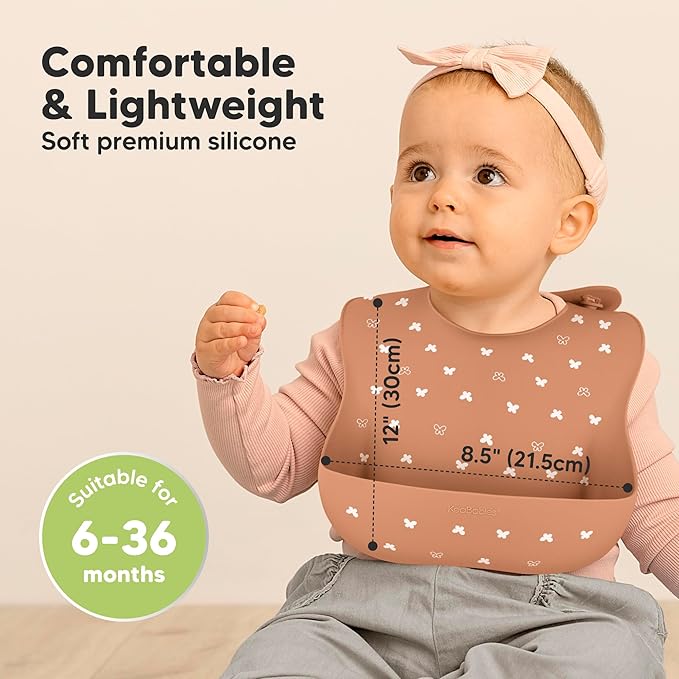 KeaBabies 2-Pack Silicone Baby Bibs for Eating - Sturdy Food-Grade Silicone Bibs for Babies Girl, Boy, Large Food Catcher, Clean & Put On Easily, Waterproof Toddler Feeding Essentials (Butterflies)-BubblyBeeBaby