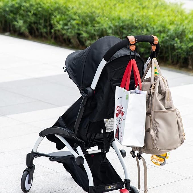 （4-Pack） Baby Stroller Hooks Clip or Hanging Diaper Bag Universal Hooks Accessories for Stroller and Car or Shopping Cart (Black and Brown)-BubblyBeeBaby