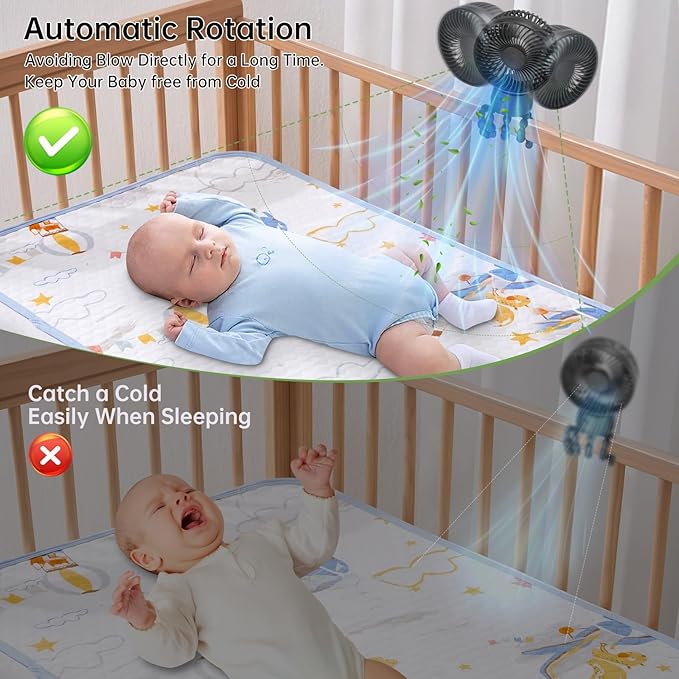 50H Portable Stroller Fan, 15000mAh Ultra-Long Battery Powered Rechargeable Personal Fans, Tripod Clip Fan with Auto Rotation，3 Speed Desk Handheld Cooling for Travel Car Seat Bedroom-BubblyBeeBaby