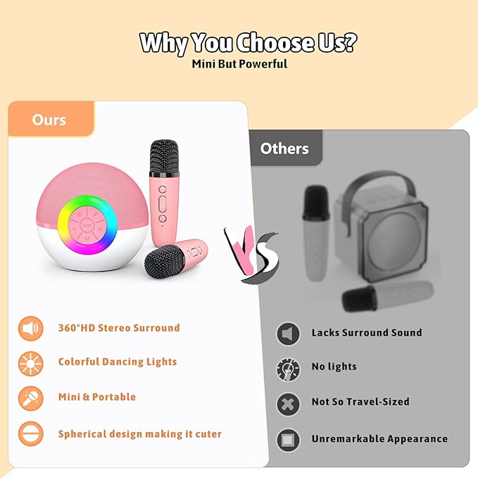 Karaoke Microphone Machine Toys for Kids Adults, Mini Portable Bluetooth Speaker with 2 Wireless Mics, Christmas Birthday Gifts for Boys Girls Ages 3 4 5 6 7 8 9 10 11 12+ Year (Pink)-BubblyBeeBaby