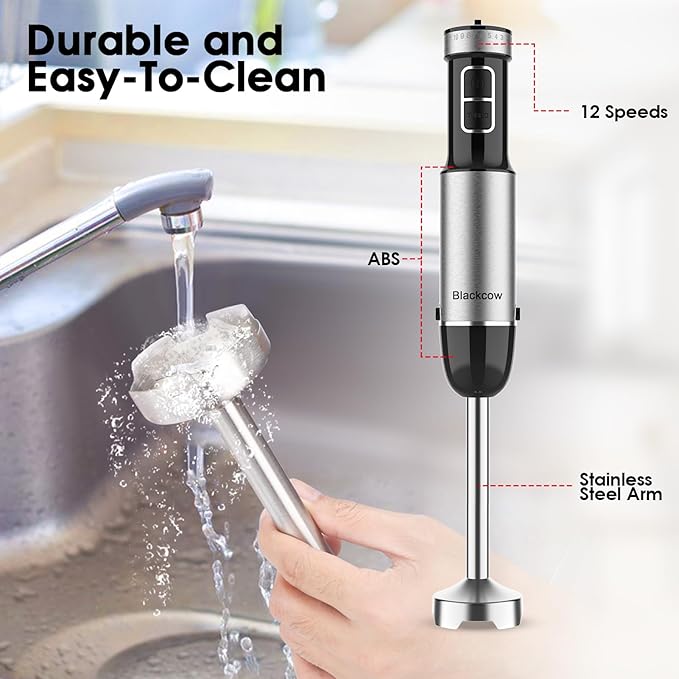 Immersion Blender Handheld, 800W Powerful Electric Hand Blender with Titanium Alloy Blades, 12 Speeds & Turbo, Electric Hand Mixer for Smoothies, Soups, Baby Food and Purees-BubblyBeeBaby