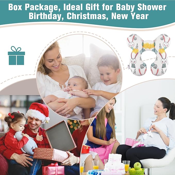 vocheer Baby Travel Pillow(Upgraded), Head and Neck Support Pillow for Pushchair, Car Seat,Stroller, Bouncer, Cotton(Rabbit)-BubblyBeeBaby