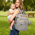 Baby Diaper Bag Backpack with Changing Station, Waterproof Large Capacity Baby Bag with USB Charging Port, Lightweight Travel Backpack Diaper Bag with Portable Crib - Grey