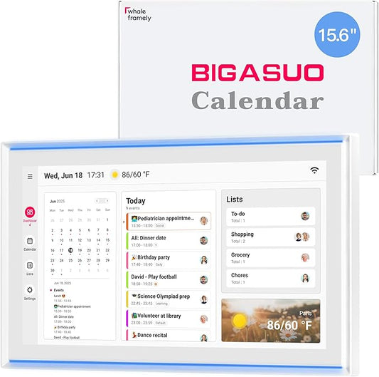 15.6 Inch Digital Calendar, Full HD Touchscreen Smart Planner for Family Schedules - Wall & Desk Mount, Great for Seamless Daily Planning & Household Organization, with LED Reminder Light-BubblyBeeBaby