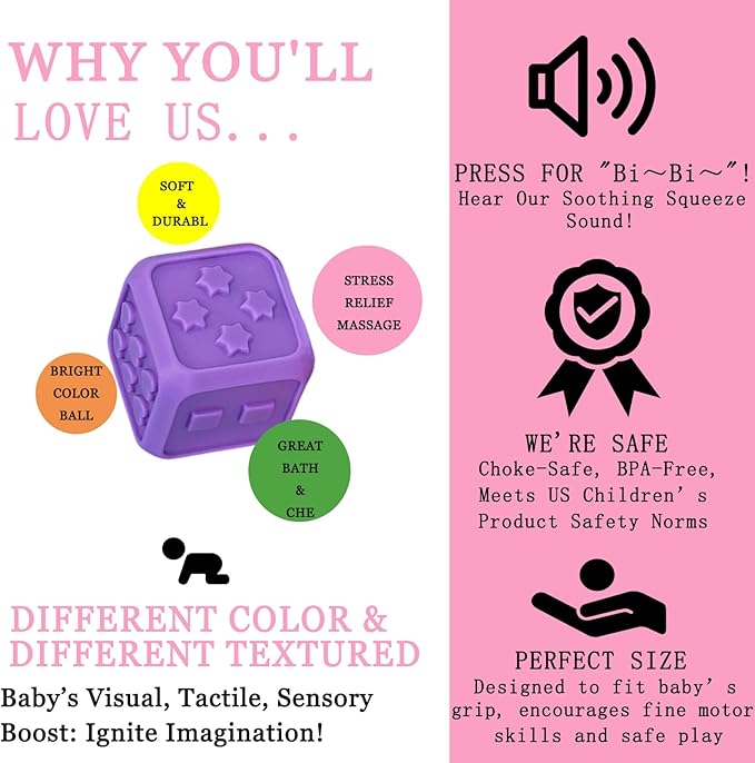 12P Sensory Balls for Toddlers 1-3,Balls for Baby Toys 6-12 Months,Bright Color Textured Multi Soft,Baby Massage Toy,Birthdays, Includes Storage Bag-BubblyBeeBaby