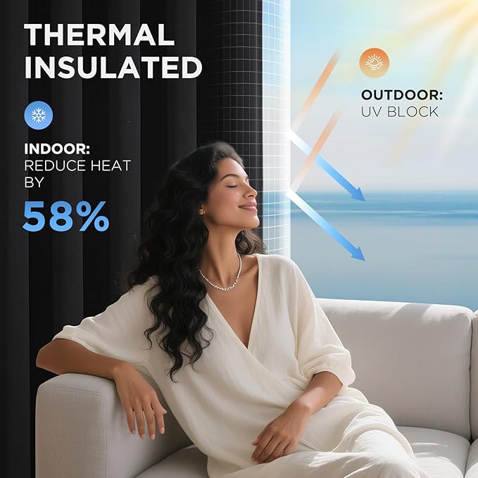 Joydeco Blackout Curtains for Bedroom, Black Out Curtains 108 Inch Long, Room Darkening Noise Reducing Wrinkle-Free Drapes, Black Curtains with Rod Pocket Back Tab 2 Panels (W52 x L108 Inch)-BubblyBeeBaby