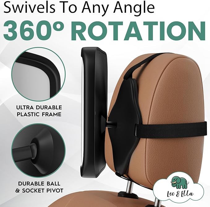 Leo and Ella - Baby Car Mirror - Extra Large & Ultra Clear Infant View, Crash Tested Shatterproof Design w/ 360° Adjustable Mount, Premium Car Mirror For Baby-BubblyBeeBaby