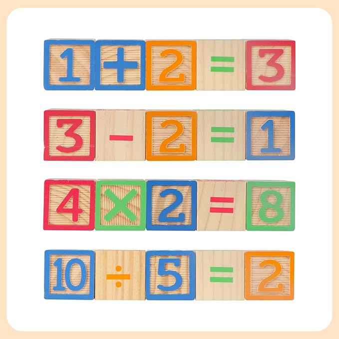 Joqutoys ABC Wooden Building Blocks for Toddlers 3 Large, 40 PCS Alphabet & Number Stacking Blocks with Storage Tray, Montessori Educational Learning Toys for Boys Girls Kids Gifts 1.65"-BubblyBeeBaby