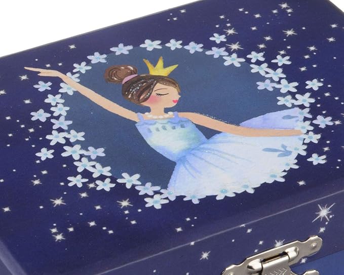 Jewelkeeper Girl's Ballerina Musical Jewelry Storage Box with Pullout Drawer, Glitter Design, Swan Lake Tune Blue-BubblyBeeBaby
