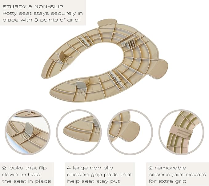 Hippypotamus Travel Potty Seat for Toddler - Folding Potty Training Seat - Portable Toilet Seat Cover for Baby & Kids (BEIGE Monkey)-BubblyBeeBaby