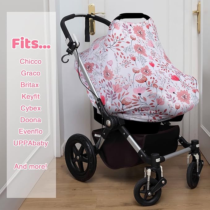 Rquite All-in-1 Car Seat Cover Baby, Carseat Covers for Girl Boy, Stretchy Soft Infant Car Seat Cover, Multi-use Baby Carrier Cover, Car Seat Canopy, Stroller Sun Shade, Nursing Breastfeeding Cover-BubblyBeeBaby