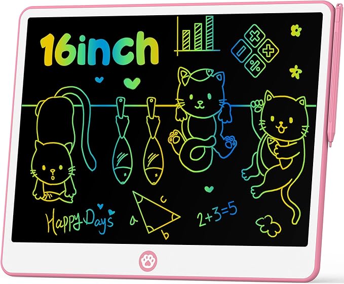 Hockvill LCD Writing Tablet for Kids 16 Inch, Toys for Girls Boys Drawing Pad for 3 4 5 6 7 Year Old Kids Toys, Easter Basket Stuffer for Kids, Toddler Doodle Board Travel Essentials - Pink-BubblyBeeBaby