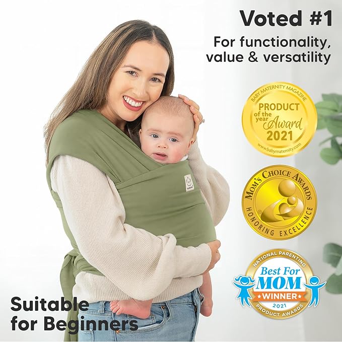 KeaBabies Baby Wrap Carrier - All in 1 Original Baby Carrier Newborn to Toddler Sling, Easy to Wear, Hands Free Bonding, Lightweight, Breathable Infant Wraps (Dusty Olive)-BubblyBeeBaby