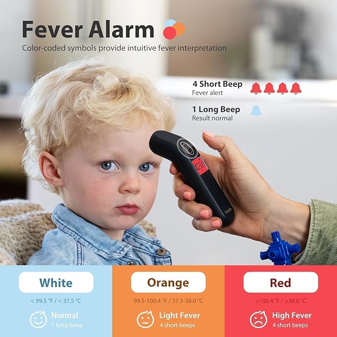 iHealth Touchless Thermometer for Adults and Kids, FSA/HSA Eligible, Color-Coded Alert & Silent Mode, 1-Second Accurate Fever Check, Portable for Home, Travel Use - PT2L Black-BubblyBeeBaby