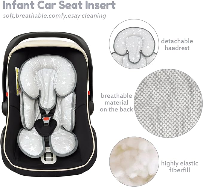 Infant Car Seat Insert, 2 in 1 Reversible Baby Car Seat Head & Body Support Cushion Pillow for Newborn,Soft Newborn Carseat Head Support Pad for Carseats, Strollers, Swings, Bouncers-BubblyBeeBaby
