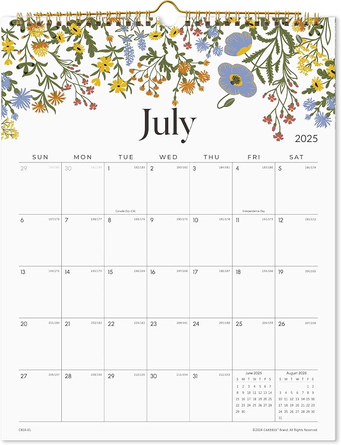 2025 Wall Calendar, Calendar 2025, Floral Design Wall Calendar with Thick Paper, 18 Months Runs From July 2025 - December 2026, 12" x 15", Twin-Wire Binding, Perfect for Planning (Flower)-BubblyBeeBaby